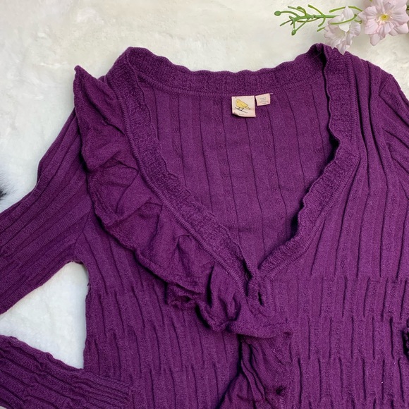 Anthropologie Little Yellow Button Ruffle Sweater - Picture 3 of 6